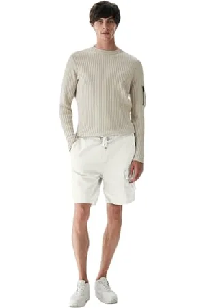 LTB Herren Shorts Modern Fit Hebono - Mittlere Taille Pull On Cargoshorts aus Baumwollmischung - Weiß Größe L