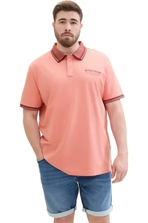 TOM TAILOR Herren Plussize Basic Piqué Poloshirt mit Logo-Print , Hazy Coral Rose, 3XL