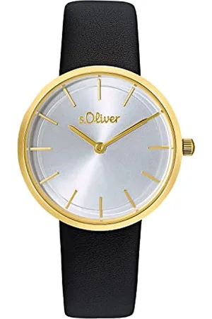 QS by s.Oliver Armbanduhr Damen Quarzuhr Analog, mit Leder Armband, Gold, 5 bar Wasserdicht, Kommt in Uhren Geschenk Box, 2033558