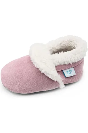 Dotty Fish Baby & Kleinkind Pantoffeln aus Wildleder – Rutschfest & Warm mit Fleecefutter – Barfußgefühl – . 18-24 Monate (23 EU)