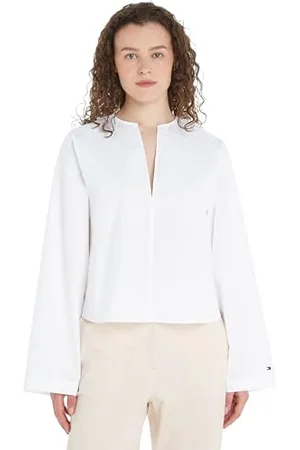 Tommy Hilfiger Damen Bluse Cotton Solid V-Ausschnitt, , 38