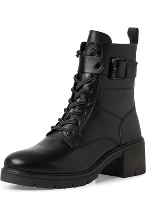 Marco Tozzi Damen Stiefeletten zum Schnüren aus Leder mit Blockabsatz, (Black), 37 EU