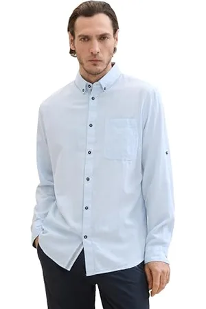 TOM TAILOR Herren Tailliertes Hemd mit Turn-Up Ärmeln, blue horizontal structure, XXL