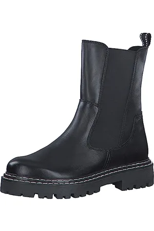 Marco Tozzi Damen Chelsea Boots aus Leder Flach, Schwarz (Black/White), 37