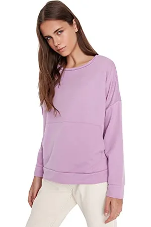 Trendyol Damen mit U-ausschnitt, Einfarbig Sweatshirt, Lila, L EU
