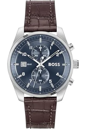 HUGO BOSS Chronograph Quarz Uhr für Herren Kollektion SKYTRAVELLER mit Dunkel-Braunes Lederarmband - 1514194