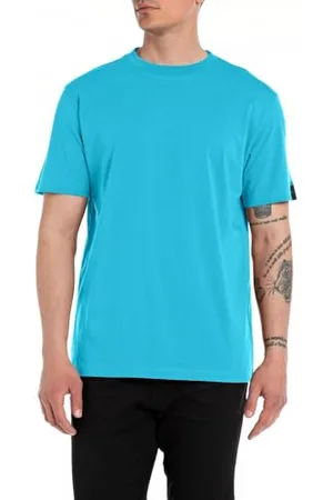 Replay Herren T-Shirt Kurzarm aus Baumwolle, (Türkis), S