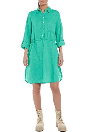 Replay Damen Kleid Langarm Knielang, (Blau), L