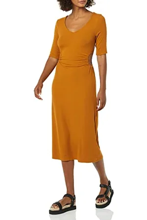 Amazon Damen Fein Geripptes Kleid mit seitlichem Ausschnitt (zuvor Daily Ritual), , L