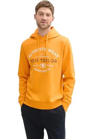 TOM TAILOR Herren 1044742 Basic Hoodie mit Logo-Print, 12392-Fresh Pepper Orange, XXXL
