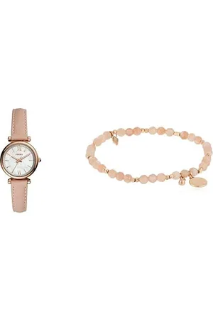 Fossil Damenuhr Carlie Mini, 28mm Gehäusegröße, Dreizeigerwerk, Lederarmband Damenarmband Halbedel