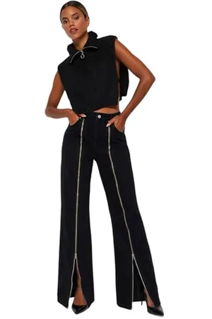 Trendyol Damen Gerade Weites Bein Hohe Taille Jeans, , 32
