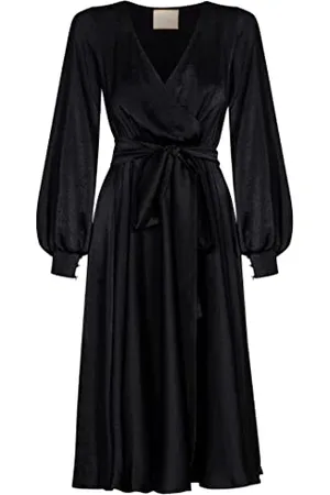 Swing Midikleid Damen | Elegantes Kleid | Festliches Kleid | Partykleid | Abendkleid | Hochzeitskleider | Abschlussballkleid | Ballkleid | V-Ausschnitt | Langarm | | 36 (S)
