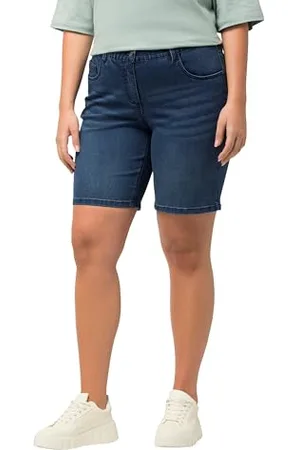 Ulla Popken Damen große Größen Übergrößen Plus Size Jeansbermuda Mandy, 5-Pocket-Form, Komfortbund 54 818440901-54