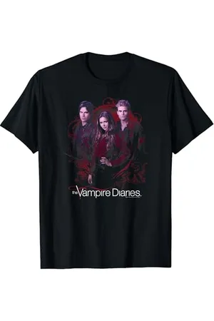 Warner Bros. Vampire Diaries Company of Three T-Shirt, Unisex Erwachsene, Mädchen, Kurzarm, , S, Klassisches V-Ausschnitt T-Shirt mit gekreuzter Rückseite