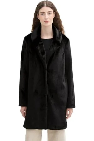 TOM TAILOR Damen 1042918 Fake-Fur Mantel, 14482-Deep Black, M