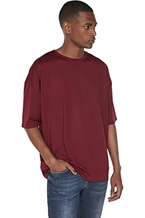 Trendyol Bordeaux Basic Herren-Fahrradkragen Übergroßes Kurzarm-T-Shirt,