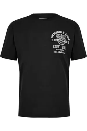 Replay Herren T-Shirt Kurzarm mit Logo-Print, Schwarz (Black 098), L