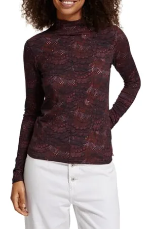 Scotch&Soda Damen All Over Printed Mockneck Long Sleeved T-Shirt, , S
