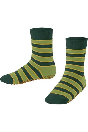 Falke Unisex Kinder Simple Stripes K HP Baumwolle Rutschhemmende Noppen 1 Paar Stoppersocken, Grün (Emerald 7950) neu-umweltfreundlich, 31-34