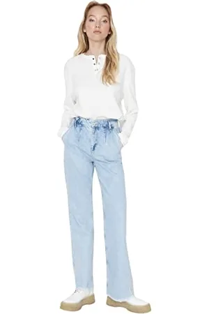 Trendyol Damen Herren Young Hoher Bund Weites Bein der 90er Jeans, Hellblau, 42 EU