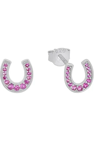 QS by s.Oliver Ohrstecker 925 Sterling Silber Mädchen Kinder Ohrschmuck, mit Zirkonia synth., 0,8 cm, Silber, Hufeisen, Kommt in Schmuck Geschenk Box, 2036449