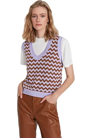 Trendyol Damen V-hals mønster almindelig strikket vest Sweater, , S EU