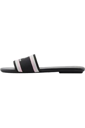 Armani Exchange Damen Thin, Striped, front logo flat sandal, BLACK, 37.5 EU