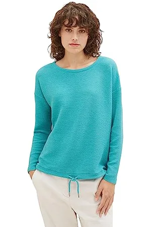TOM TAILOR Damen 1038177 Sweatshirt mit Struktur & Kordelzug, 10426-Summer Teal, S