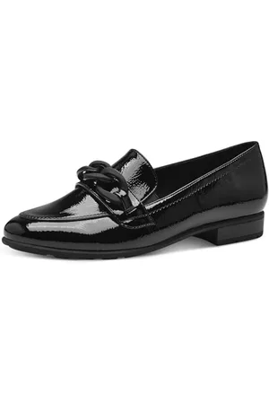 Jana Damen Loafer ohne Absatz Vegan Blockabsatz, Schwarz , 37 EU