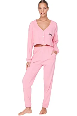 Trendyol Damen 2er-Pack Gerade Kurzarm Lounge/Zuhause Entspannt Pyjama-Set