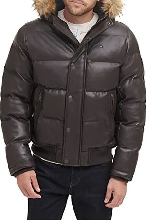 Tommy Hilfiger Herren Lightweight Quilted Faux Leather Puffer Jacket Kunstlederjacke, , XL