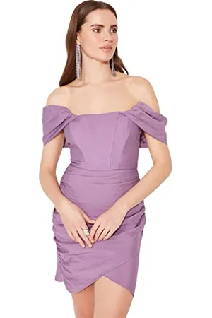 Trendyol Damen Wickelkleid, enganliegend, Glam Mini Bodycon Tailliertes gewebtes Kleid, , 42