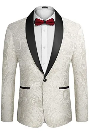 Coofandy Herren Blumenkleid Anzug Luxus Bestickt Hochzeit Blazer Abendessen Smoking Jacke für Party, , L