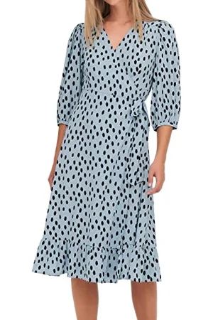 ONLY Damen Onlolivia WVN Noos 3/4 Wrap Midi Dress Kleid, Blue Fog, M EU