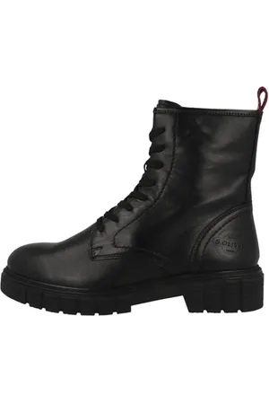 QS by s.Oliver Damen Schnürstiefel ohne Absatz aus Leder Winter, (Black), 38 EU