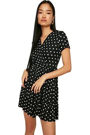 Trendyol Damen Zeigte Gemusterte V-ausschnitt Gestricktes Kleid Dress A-Linie, , S