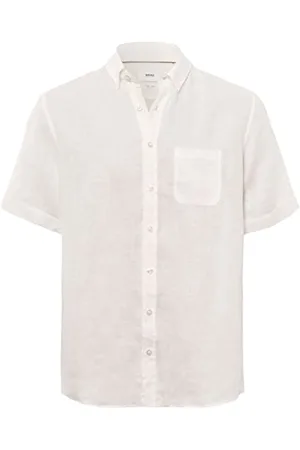 Brax Herren Style Dan U Linen Garment DYE Herrenhemd aus sommerlichem Leinen mit Button Down Kragen Hemd, White, M