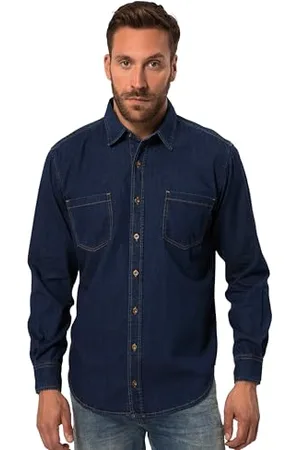 JP 1880 Herren große Größen Übergrößen Menswear L-8XL Jeanshemd, Langarm, Kentkragen, Modern Fit, bis 8 XL 3XL 822885903-3XL