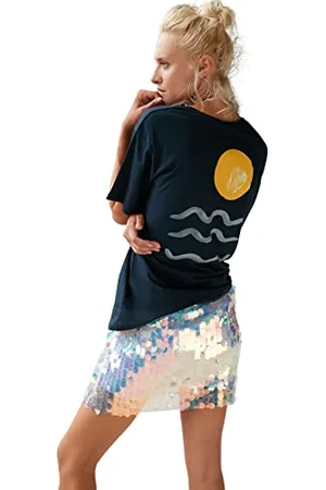 Trendyol Damen Damen Oversize Standard Crew Neck Woven T-shirt Hemd, , L EU