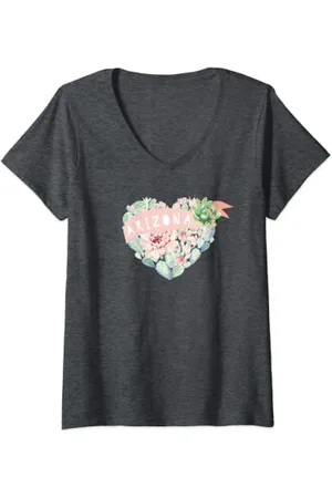 ARIZONA Damen T-Shirt mit süßem Blumenmuster, Kaktus T-Shirt mit V-Ausschnitt