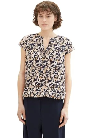 TOM TAILOR Damen Kurzarm-Bluse mit Muster , coral cut floral design, 36