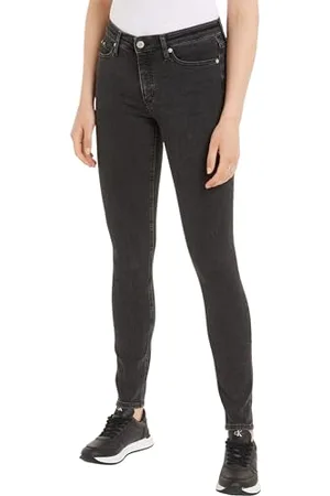 Calvin Klein Jeans Damen Jeans Mid Rise Skinny Fit, Schwarz (Denim Black), 32W / 30L