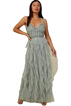 Little Mistress Damen Bridesmaid Ayla Embellished Ruffle Mesh Maxi Dress, Kleid, 42 EU (14 UK)