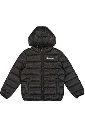Champion Legacy Outdoor B (306868) – WR Light Cirè 40gr Small Script Logo Kapuzenjacke, Schwarz/Pink (NBK), 9–10 Jahre (M), Unisex – Kinder FW24