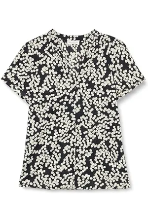 Marc O’ Polo Marc OߴPolo Damen Kurzarmbluse aus Bio-Baumwolle mit V-Ausschnitt, Mehrfarbig (Multi/Black), 46