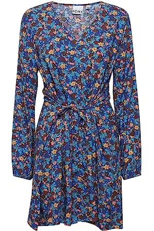 Ichi IHVERA DR 23 Damen Freizeitkleid Kleid Minikleid mit Glockenärmeln V-Ausschnitt Langarm Slim-Fit, Größe:40, Farbe: