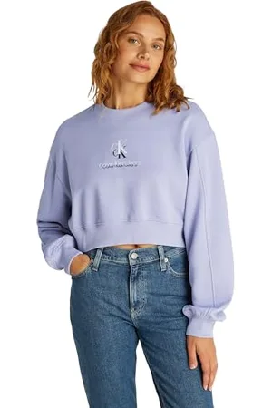 Calvin Klein Damen Sweatshirt Shadow Graphic Crewneck Cropped, Violett (Persian Violet), L