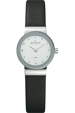 Skagen Damenuhr Freja Lille, Zweizeiger Uhrwerk, 22mm Silbernes Edelstahlgehäuse mit Lederarmband, 358XSSLBC