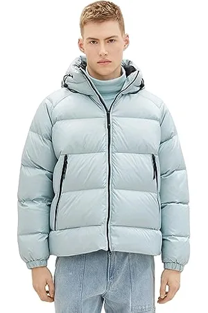 TOM TAILOR Herren 1037392 Relaxed Fit Recycled Down Puffer-Jacke mit Kapuze, 30463-dusty Mint Blue, XL